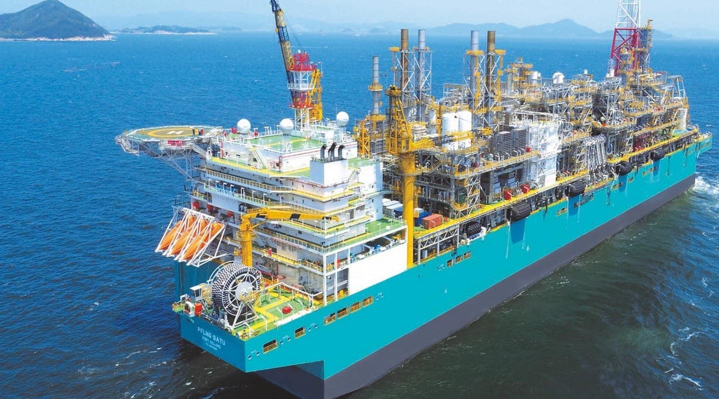 A floating LNG production vessel at sea