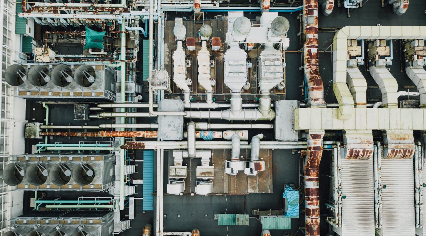 Aerial view of process piping and equipment